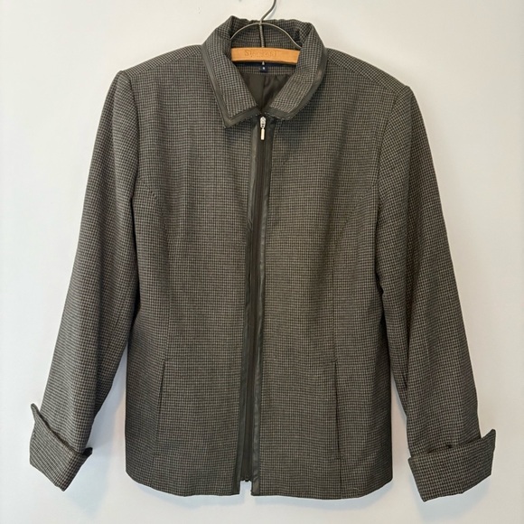 Beechers Brook Women’s Houndstooth Zip-Up Jacket with Faux Leather Trim – Size 8 - Picture 1 of 8